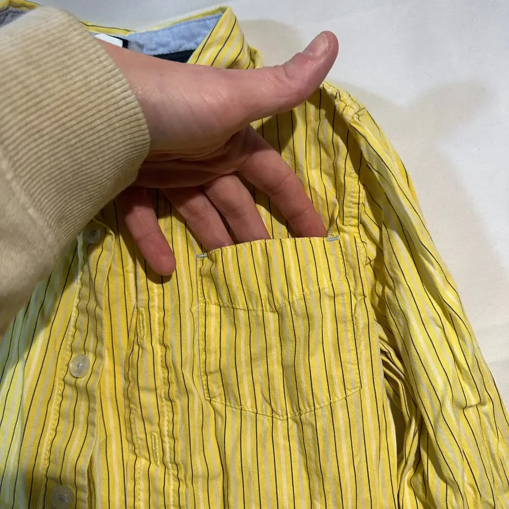 Baby Gap 100% Cotton Yellow Striped Long Sleeve Button Up Poplin Top Sz 4t